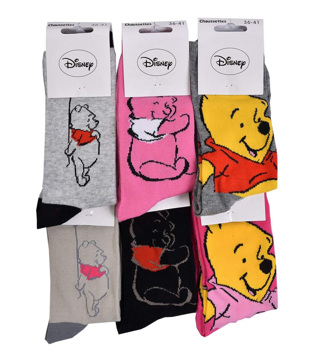 Chaussettes femme LICENCE Fantaisie-Assortiment modèles photos selon arrivages- Pack de 9 paires Surprise Winnie l'Ourson-5