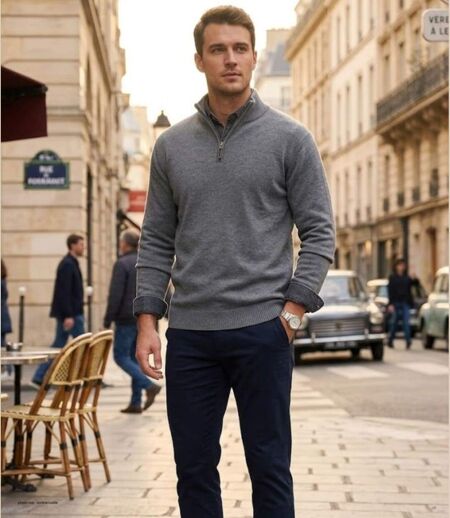 CHALLENGER PUL2005A — Pull camionneur col montant zippé gris : chaleur haute densité et style raffiné