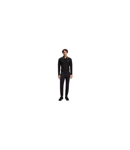 Mens Plisy Long-sleeved Polo Shirt Black Boss
