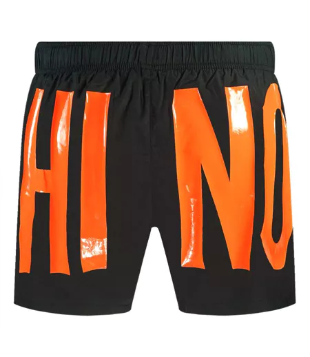 Short De Bain Motif Logo Homme Orange Noir Moschino