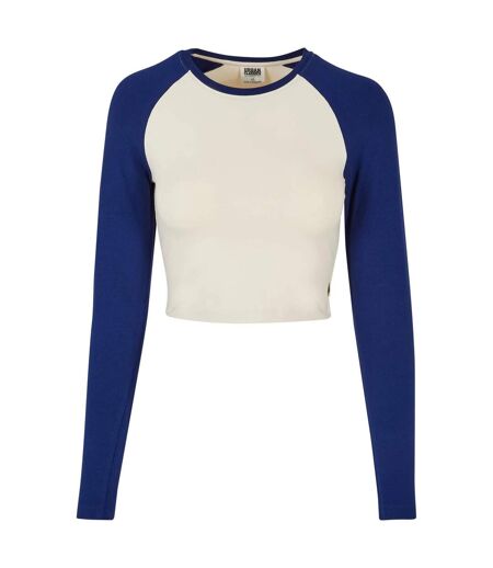 T-shirt Court Manches Longues Motif/style Rétro Femme Sable Blanc Bleu Urban Classics