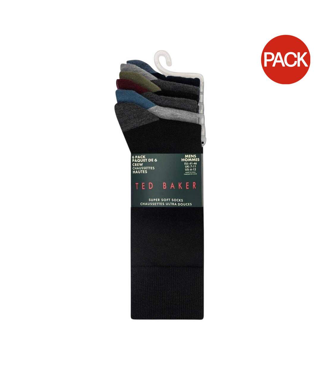 Pack Of 6  Mens Crew Socks  Black Ted Baker-1