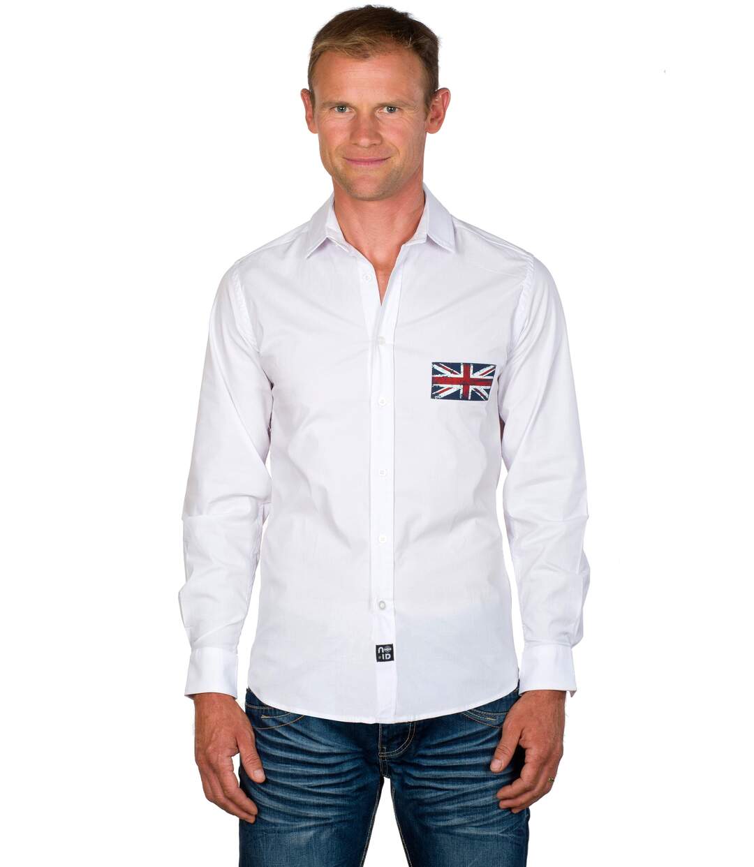 Chemise Slim Coton Stretch Blanche Union Jack-1