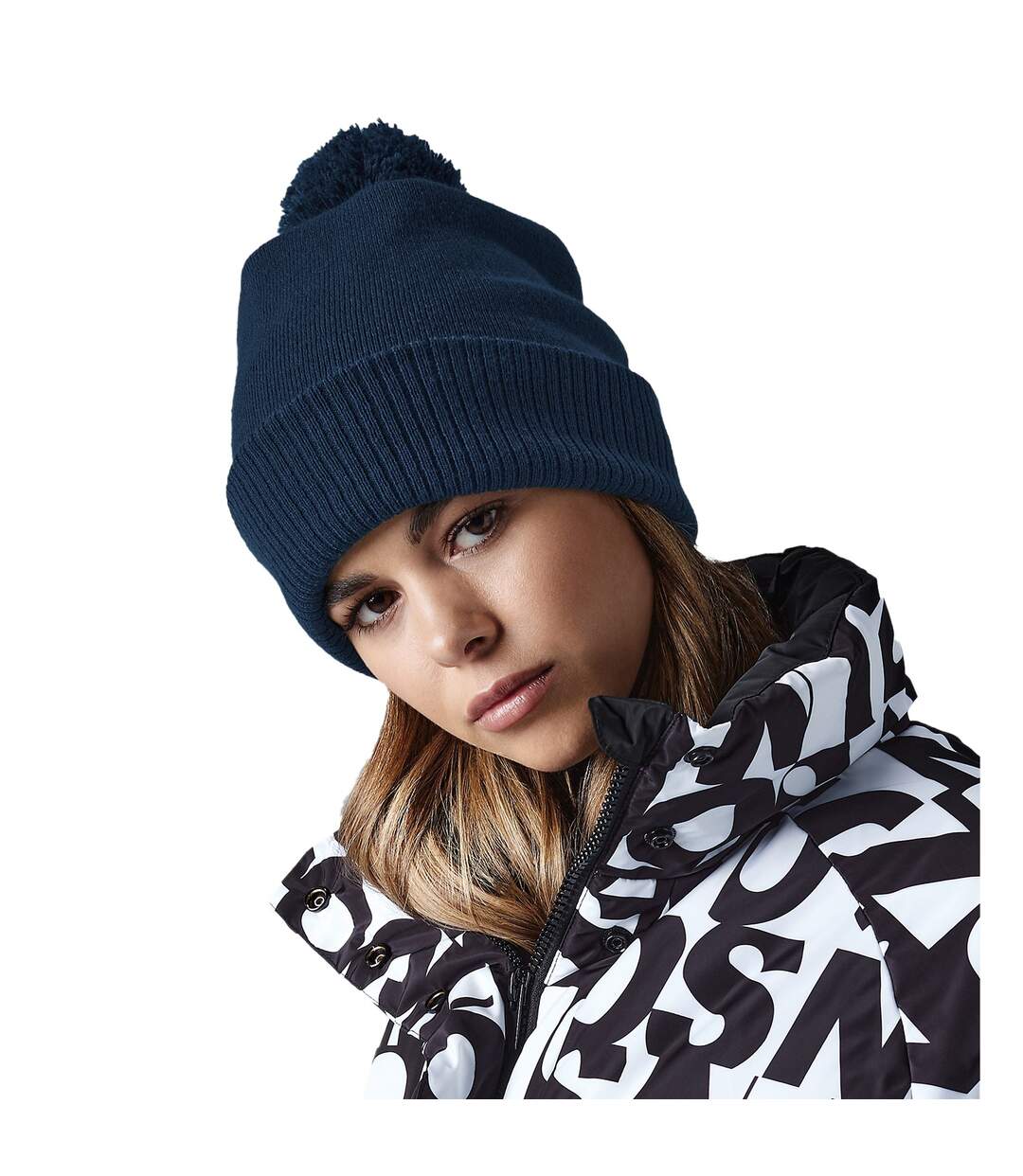Unisex adult snowstar beanie navy Beechfield-3