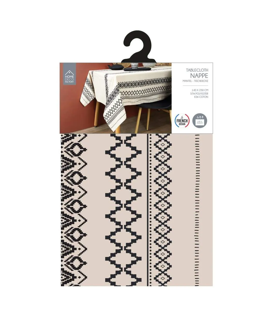 Nappe Imprimée Ethnique 140x250cm Beige-3