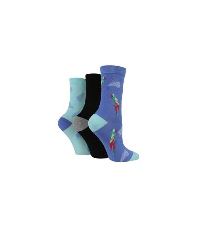 Wild Feet - 3 Pk Ladies Novelty Patterned Cotton Socks