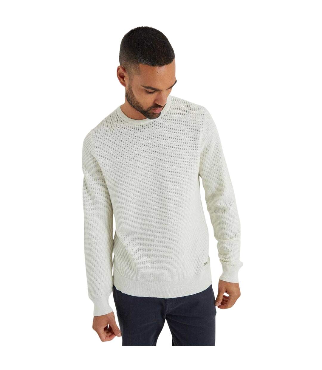 Mens Yarra Textured Regular Jumper Ecru Threadbare-2