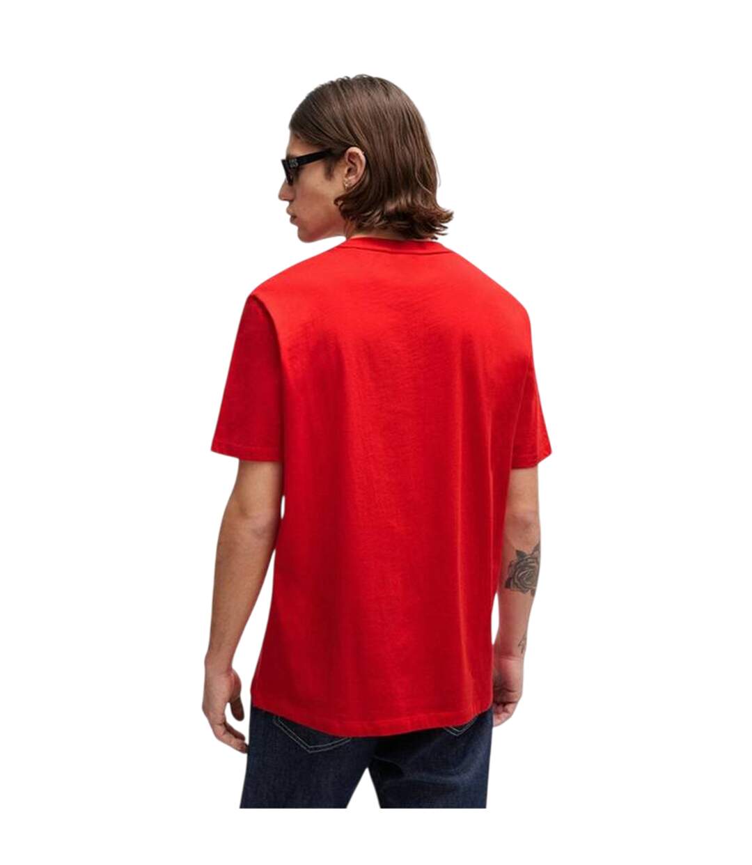 Mens Dulivio Contrast Logo T-shirt Red White Hugo-3
