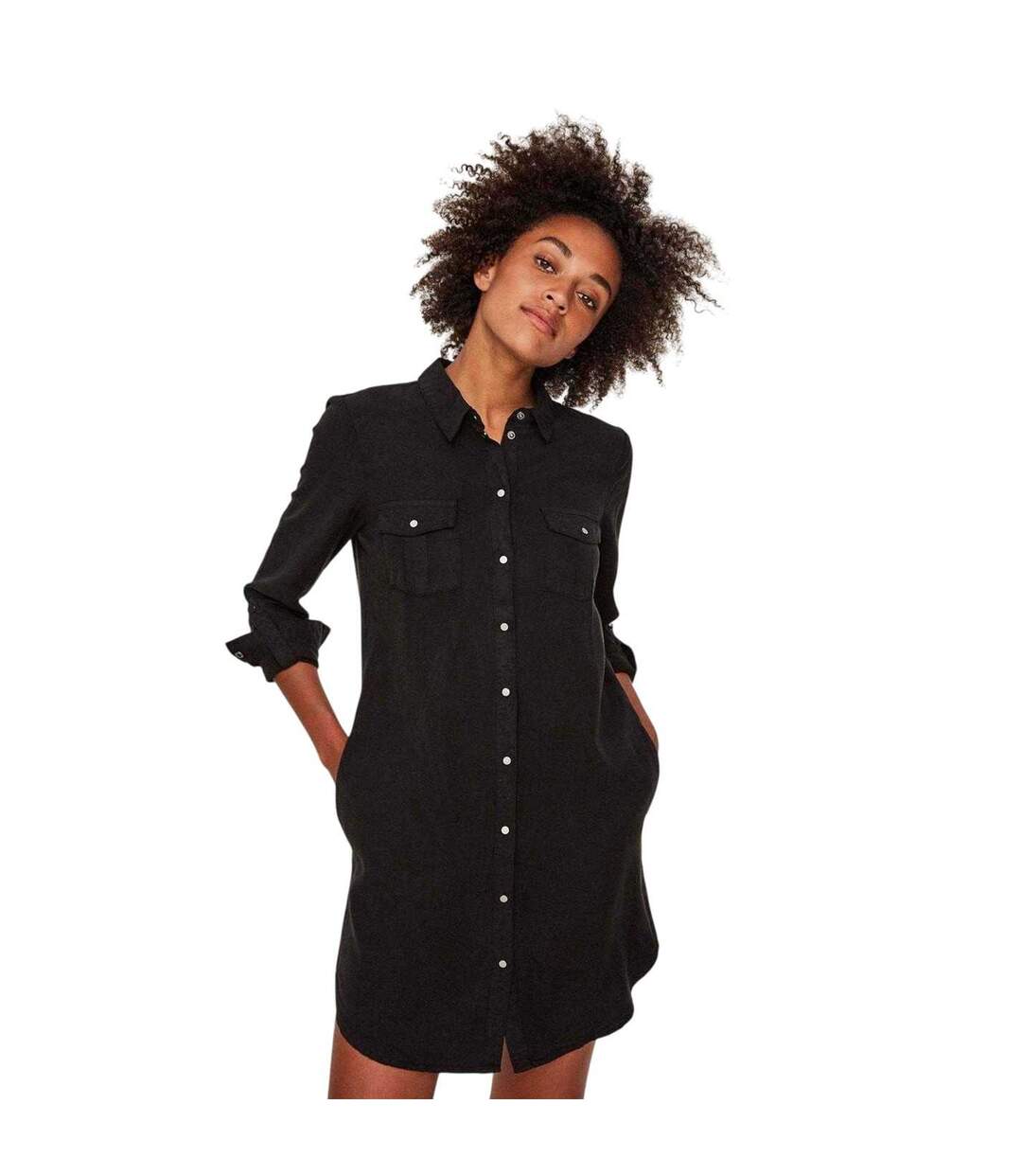 Robe Chemise Manches Longues Sigga Femme Noir Vero Moda-4