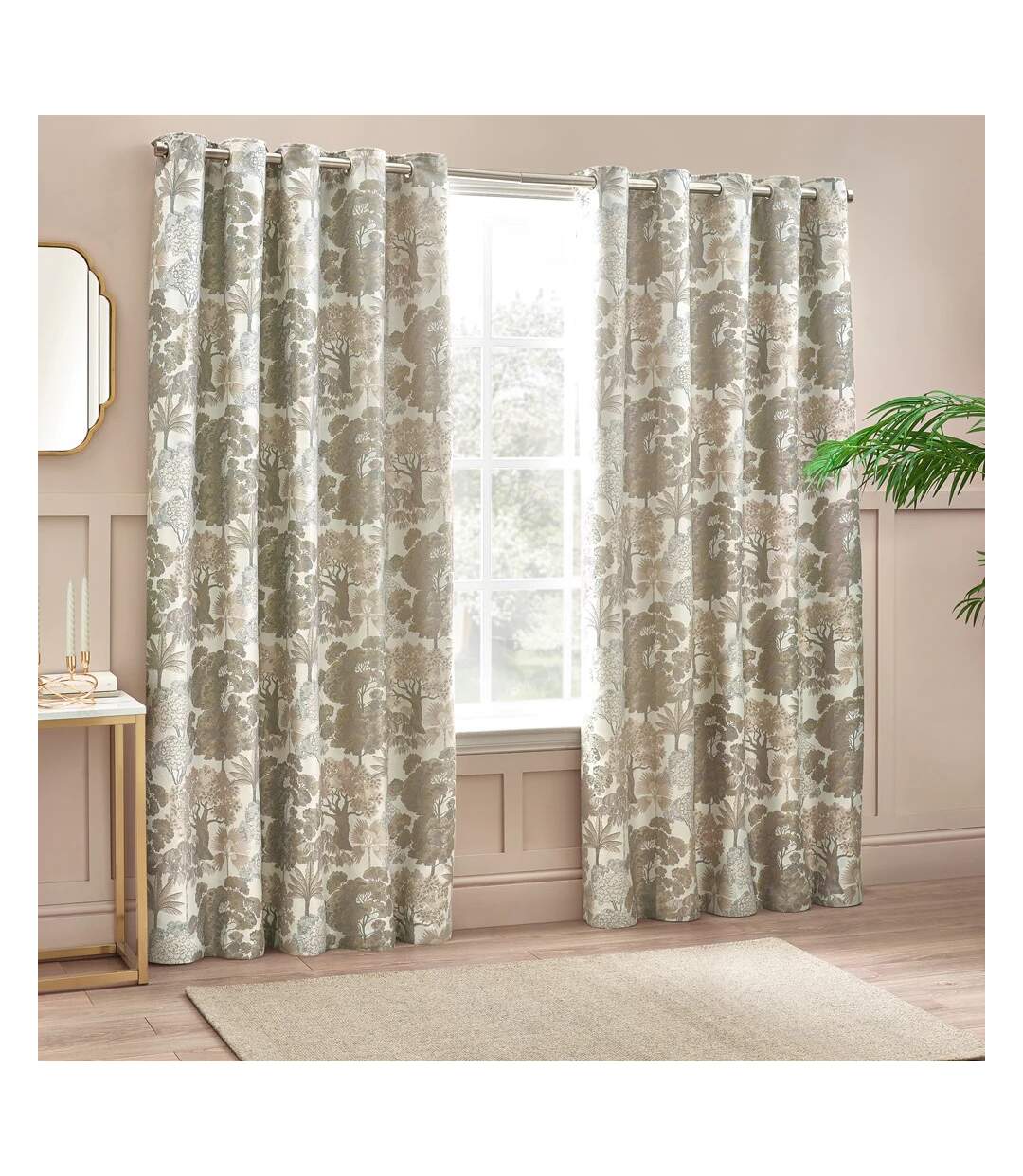 Woodlands jacquard floral eyelet curtains 55cm x 55cm natural Wylder-1