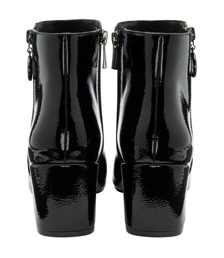 Womens/ladies Furiosa Block Heel Ankle Boots Black Patent Lotus Shoes