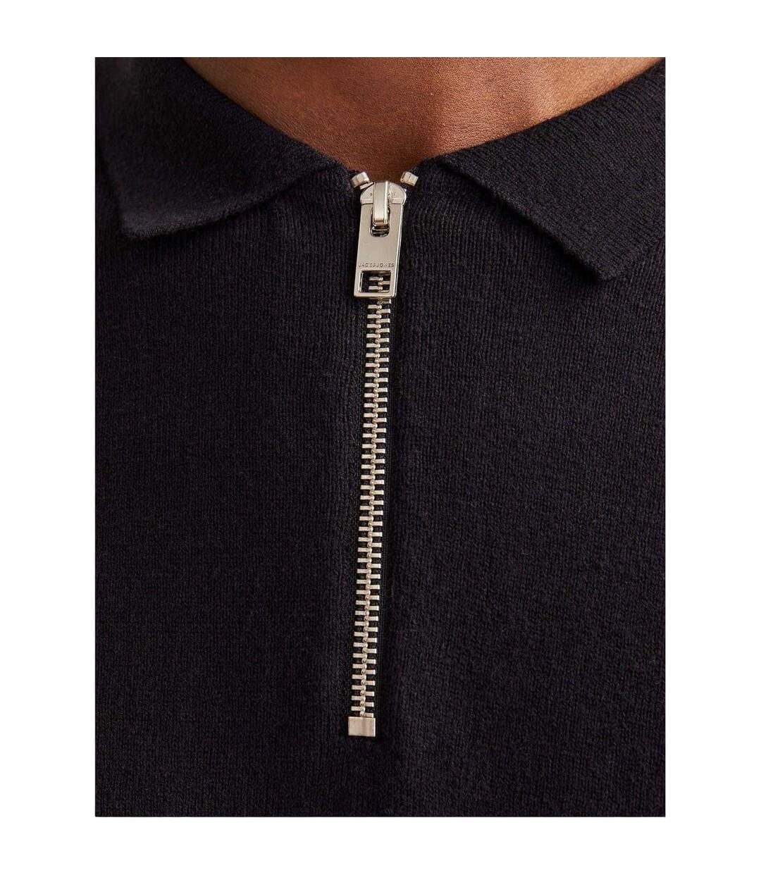 Mens Emil Knitted Quarter Zip Polo Shirt Black Jack And Jones-4