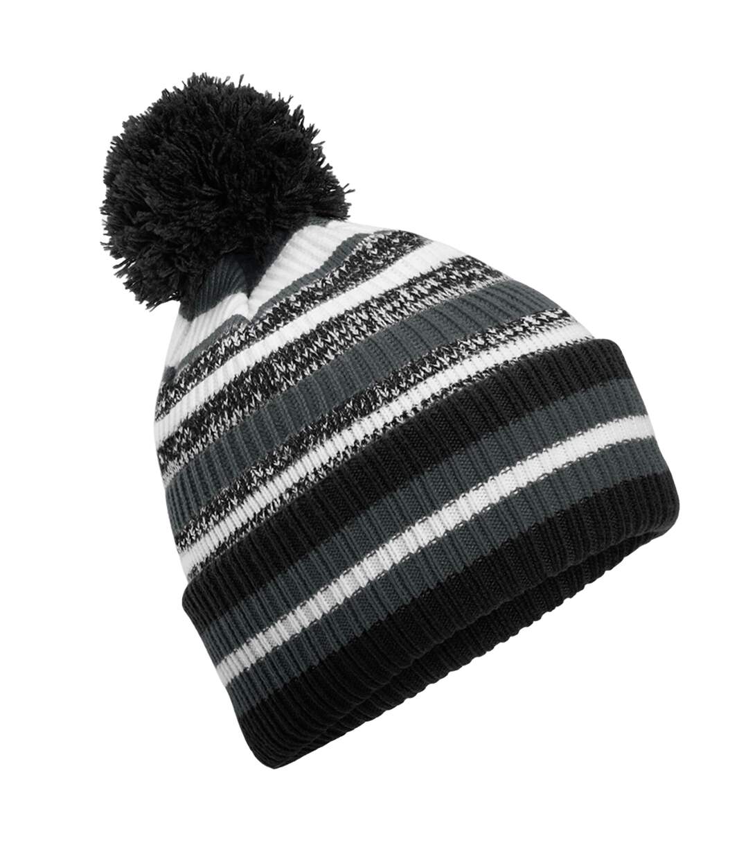 Unisex adult striped beanie black/graphite grey/white Beechfield-3