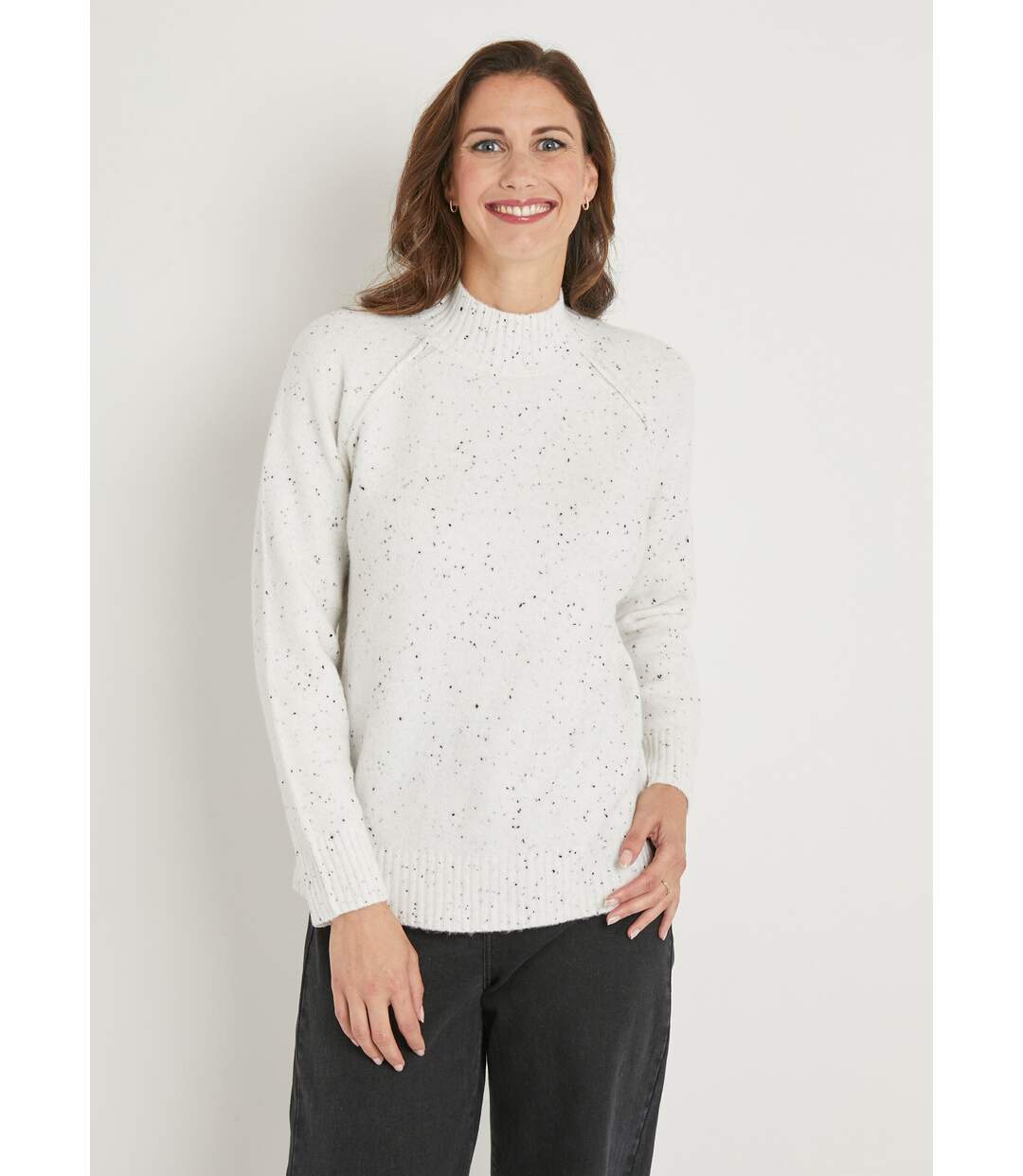 Pull chaud raglan col montant moucheté-1