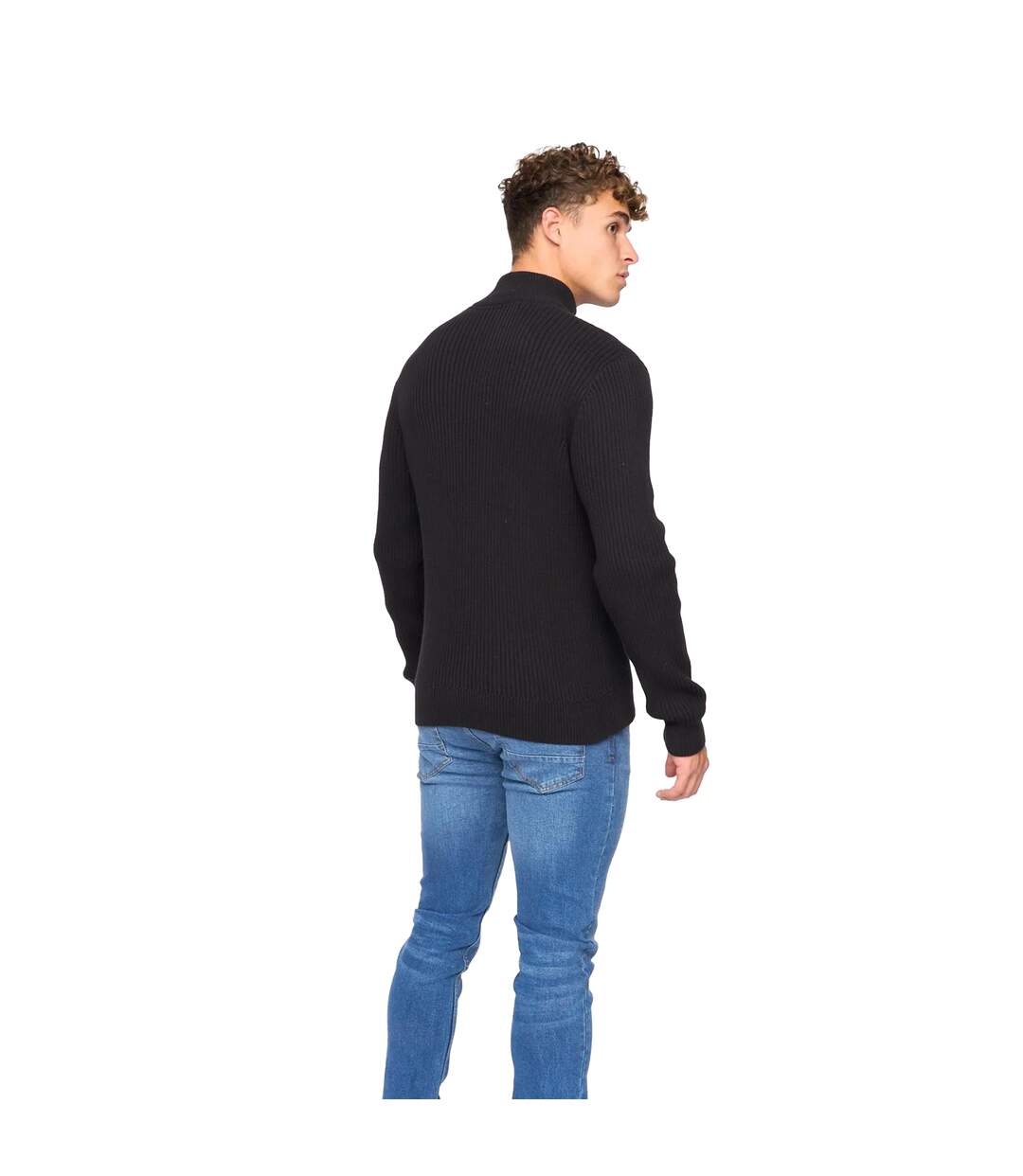 Mens wellburys chunky knit jumper black Crosshatch-2