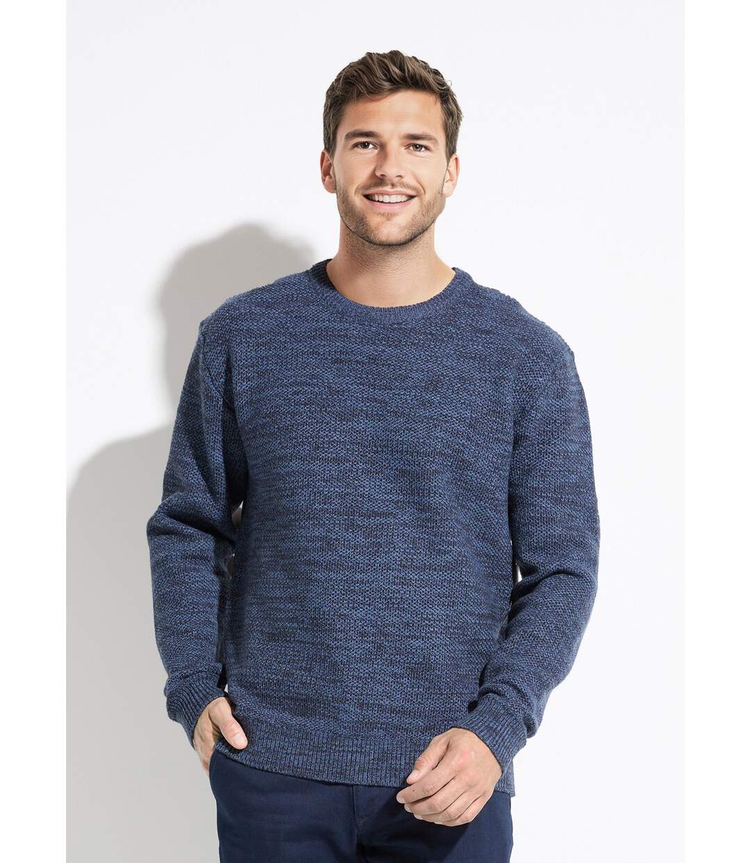 Pull col rond maille chinée laine manches longues-1