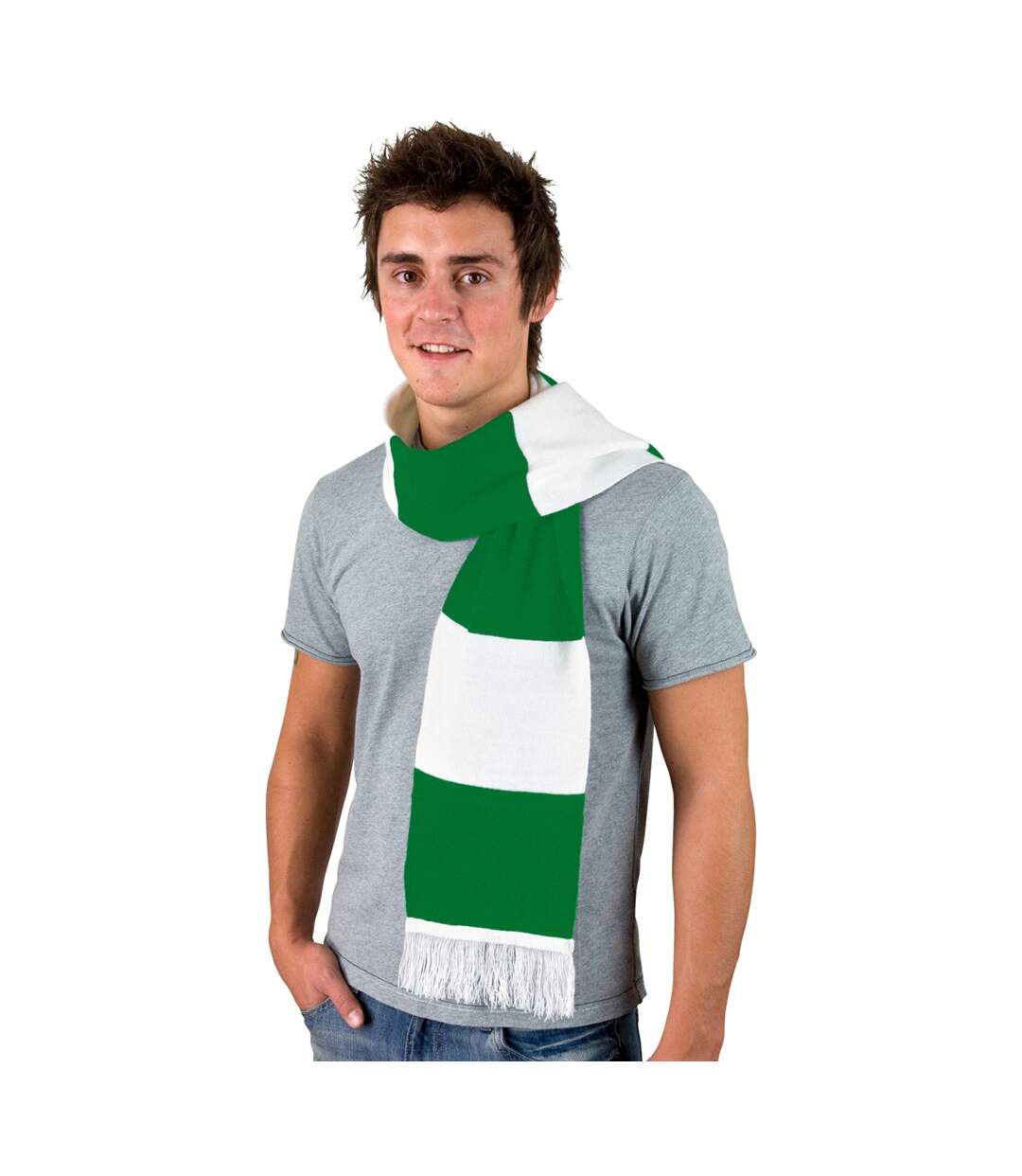 Result Mens Heavy Knit Thermal Winter Scarf (White/Kelly Green) (One Size) - UTBC876-2