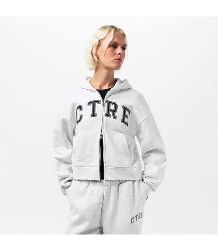 Womens/ladies Applique Logo Cotton Full Zip Hoodie Grey Couture