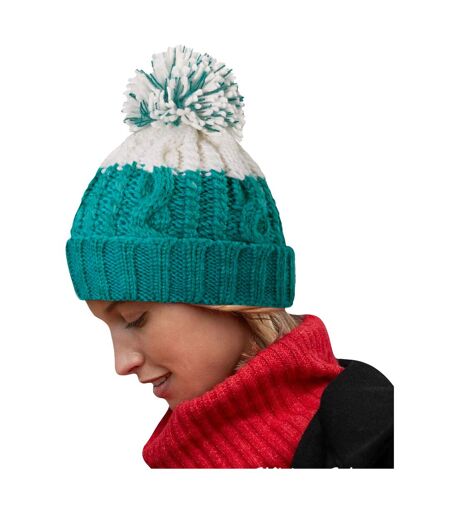 Unisex Adults Apres Cuffed Beanie Emerald Soft White Beechfield