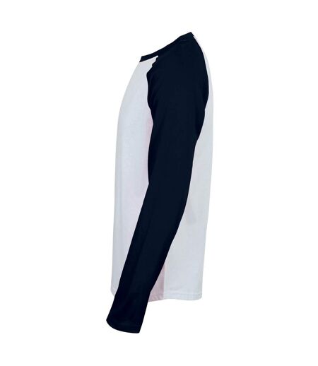 Skinni Fit Mens Long-Sleeved Baseball T-Shirt (White/Oxford Navy) - UTPC5704