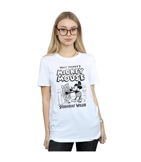 Disney Womens/Ladies Mickey Mouse Steamboat Willie Cotton Boyfriend T-Shirt (Blanc) - UTBI47711