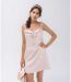Robe courte en coton à  fines bretelles volantées - Couleur rose - Smocks au dos-4