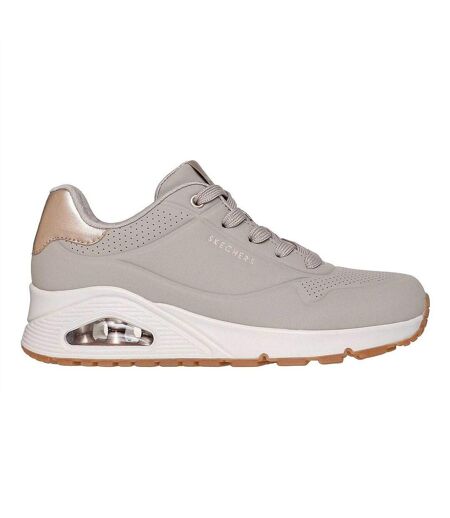 Baskets Uno Stand On Air Femme Beige Taupe Or Métallisé Skechers
