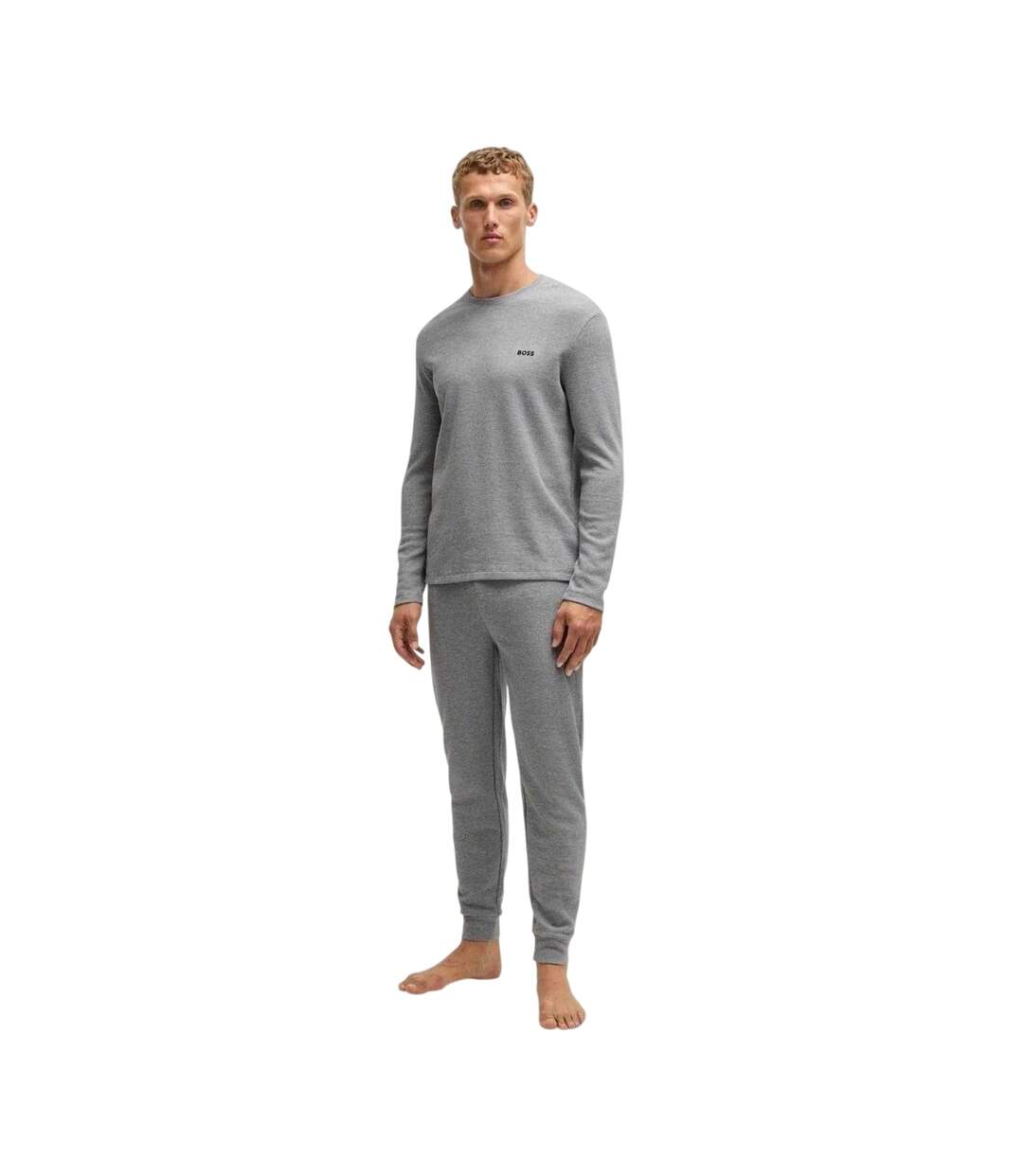 Mens Waffle Knit Jogging Bottoms Grey Boss-1