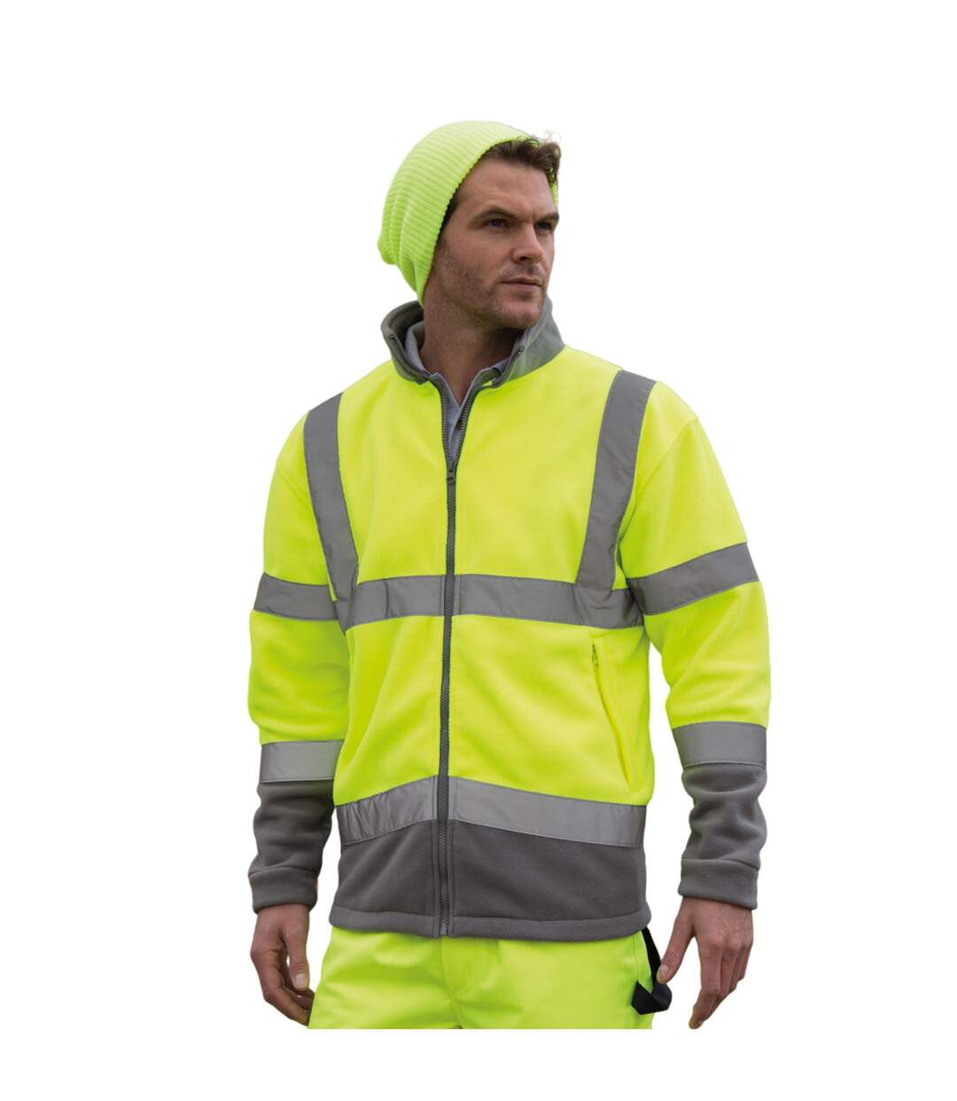 Mens hi-vis microfleece safety jacket fluro yellow Result-3