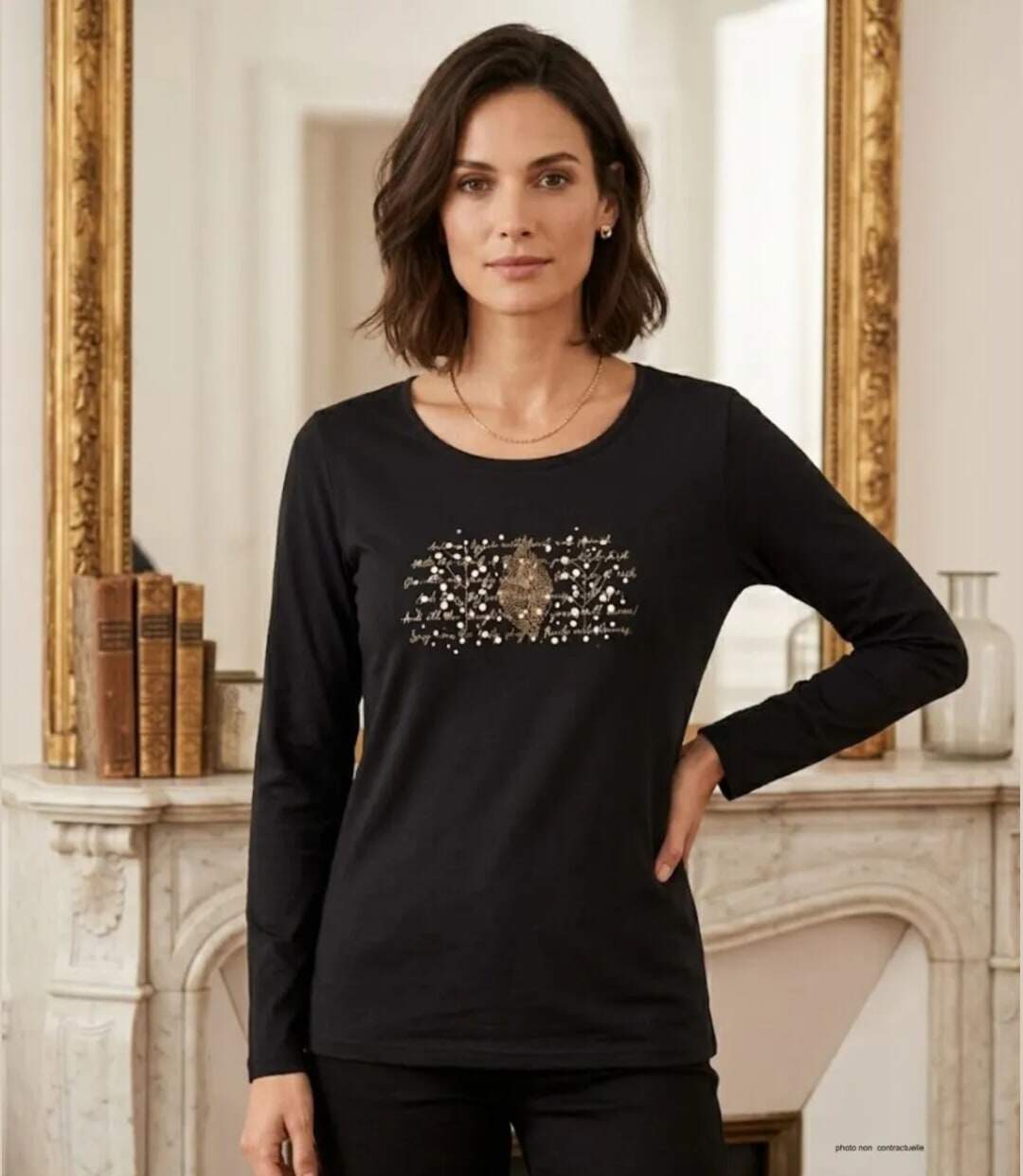 MAYFLOWER NOTICE2 – Tee-shirt manches longues noir sérigraphié pour un style chic et intemporel-1