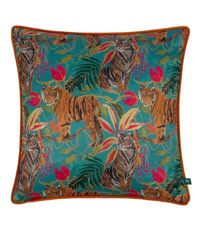 Kali piped tiger cushion cover 43cm x 43cm teal Wylder