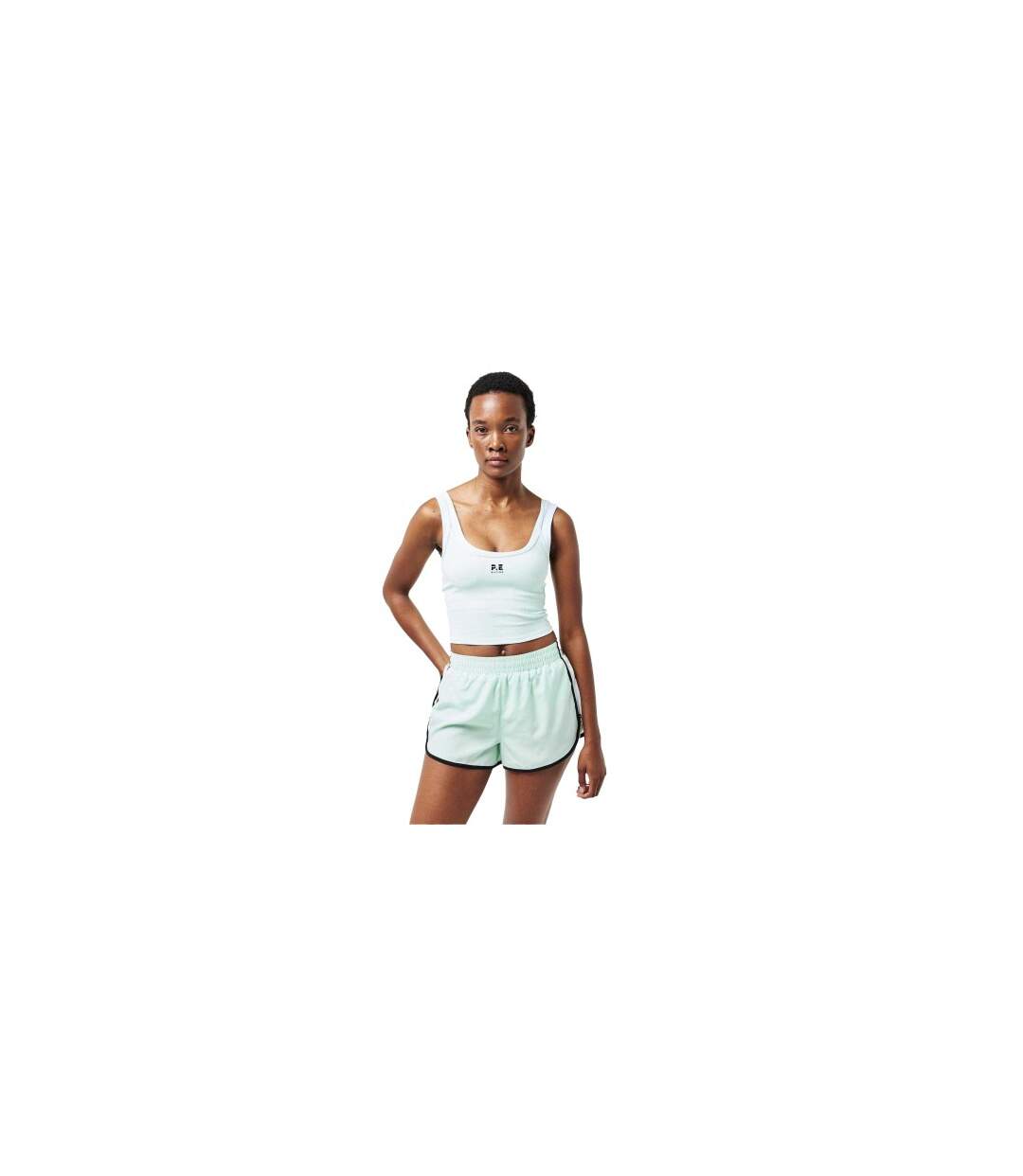 Womens/ladies Rubberised Logo Layered Fitted Tank Top Mint Green White PE Nation-1