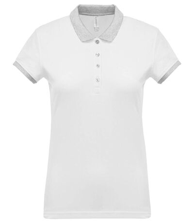 Polo bicolore pour femme - K259 - blanc - manches courtes