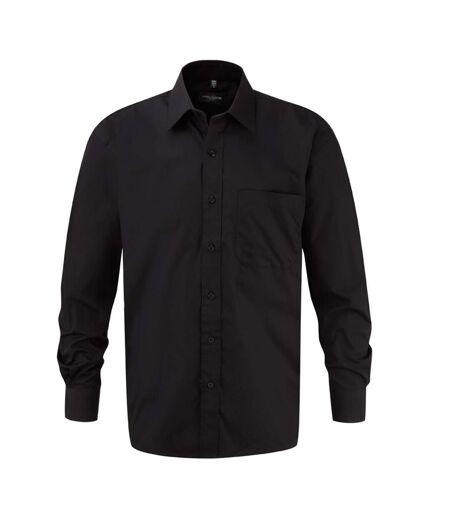 Mens Poplin Long-sleeved Shirt Black Russell Collection