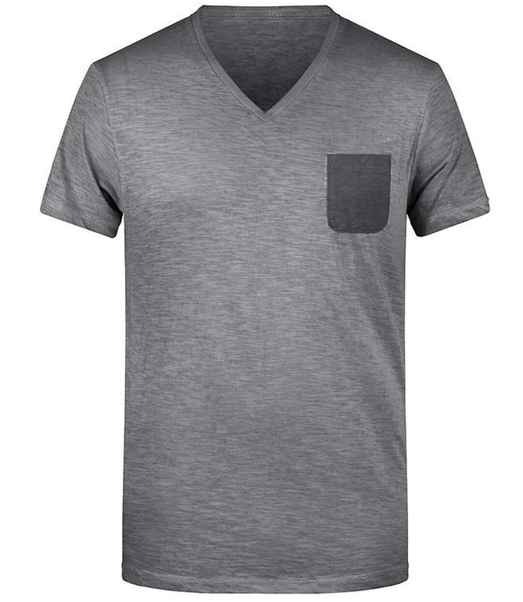 T-shirt bio col V - Homme - 8016 - gris graphite-2