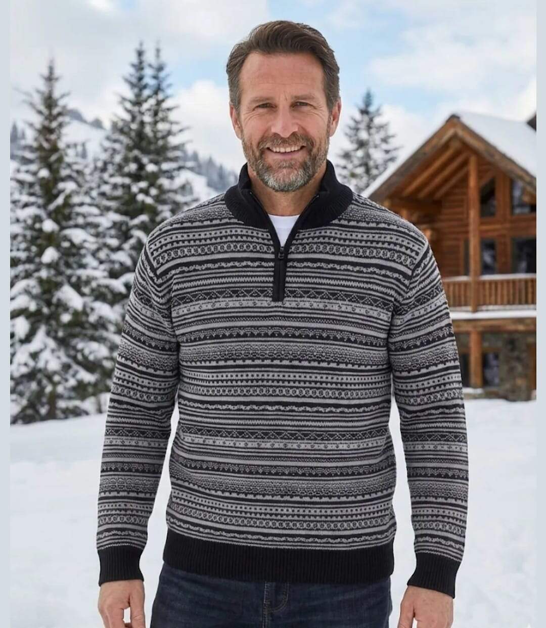 Pull camionneur col montant zippé jacquard PAST1N-1