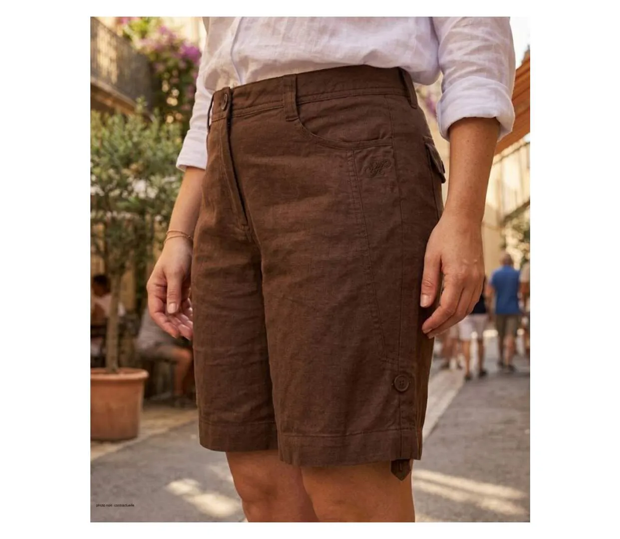 Short grandes tailles Femme AXONE MAGO2 : l'élégance naturelle du coton et lin à longueur réglable-1