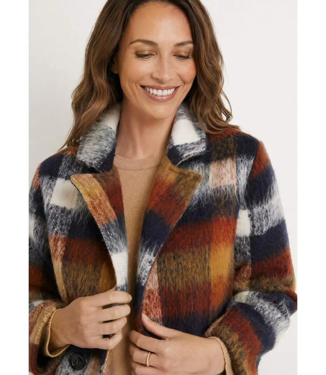 Manteau caban chaud tissu carreaux laine-4