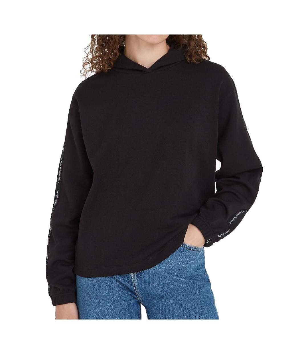 Sweat noir femme calvin klein embro elastic-1