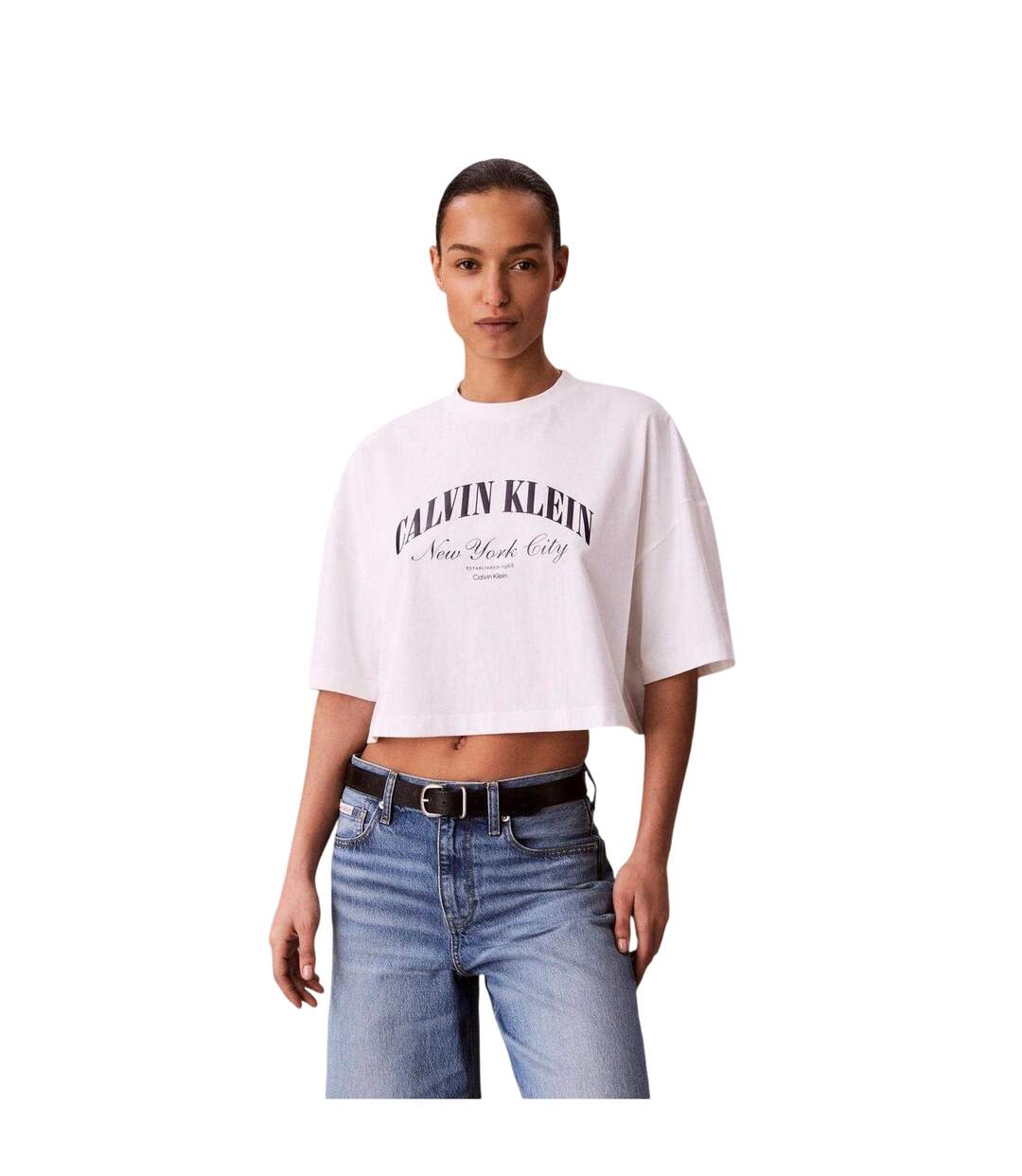 Haut Court Motif/style Logo Arqué Femme Blanc Vif Calvin Klein-4