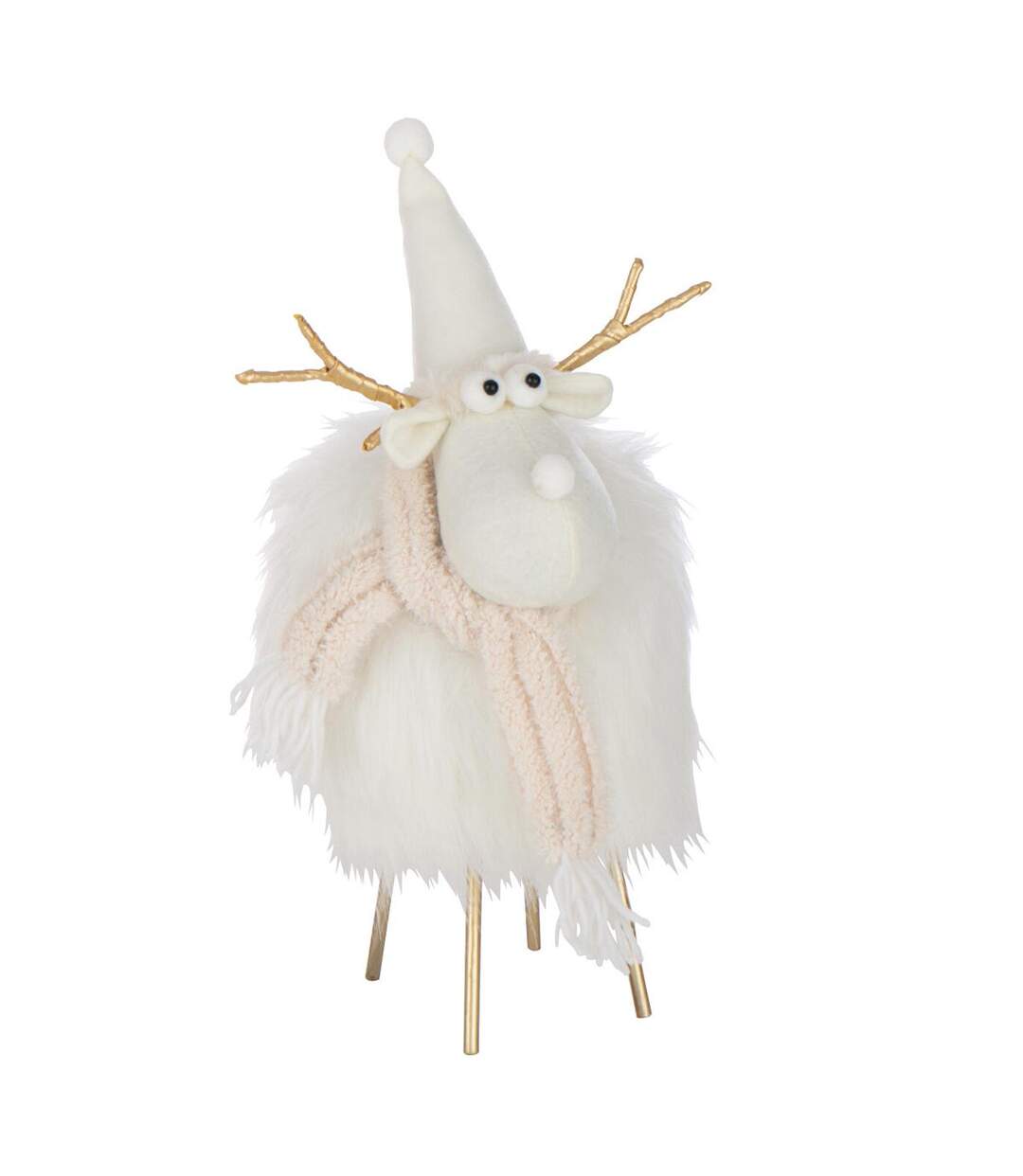 Statuette Renne Déco Bonnet & Foulard 36cm Blanc-1