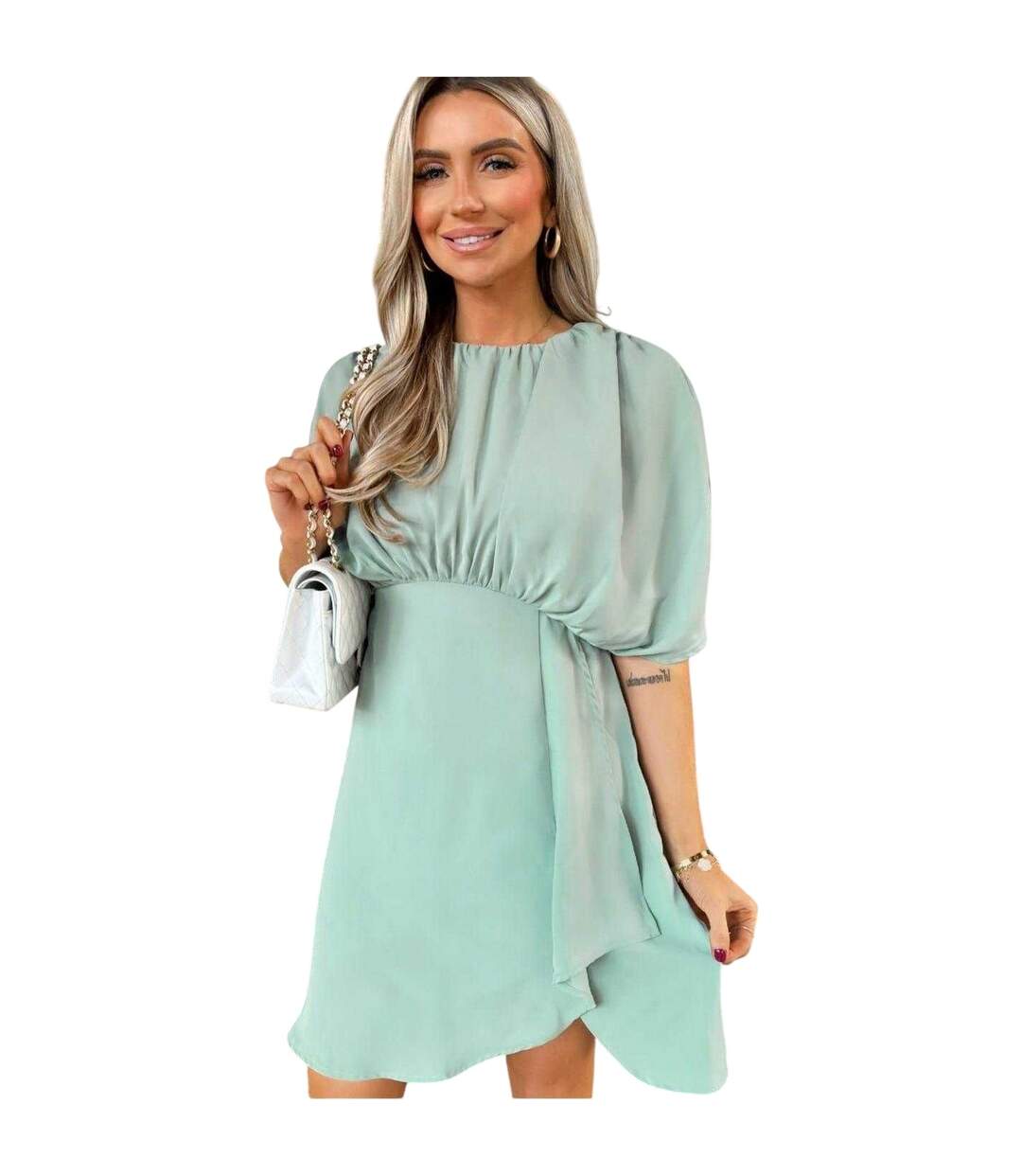 Robe Courte Manches Chauve-souris Femme Œuf Bleu AX Paris-3