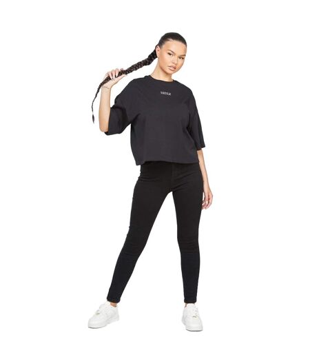 Womens/ladies branded crop t-shirt black SikSilk