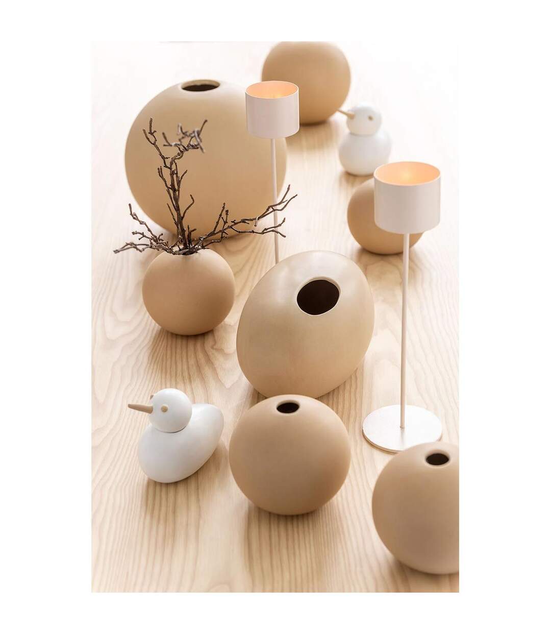Vase Design Boule Céramique 18cm Beige-2