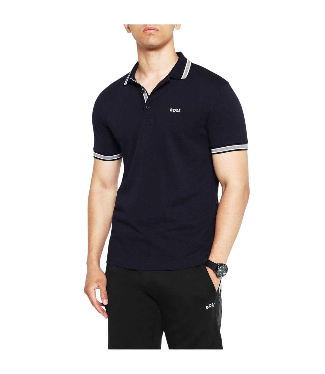 Polo Motif/style Rayure Contrastée Sur Bord Paddy Homme Bleu Marine Boss-3
