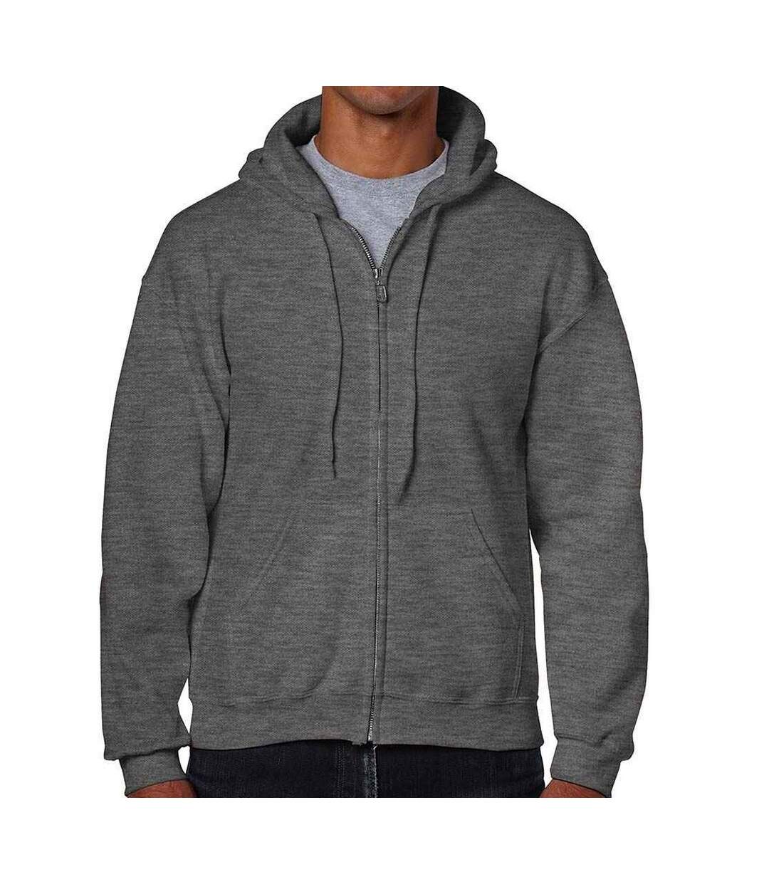 Mens Heavy Blend Full Zip Hoodie Dark Heather Gildan-3