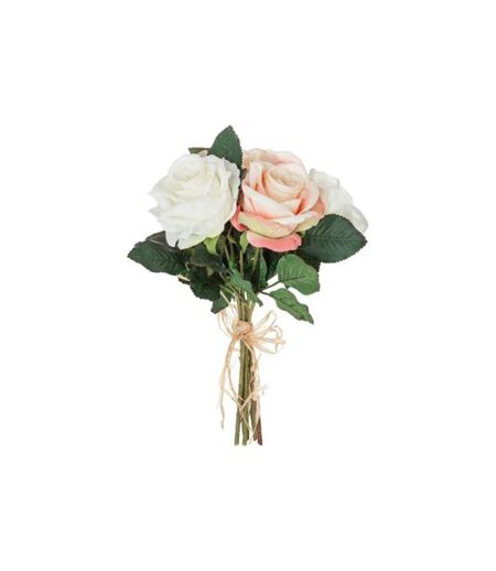 Bouquet de Fleur 7 Roses 30cm Rose & Blanc