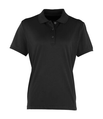 Premier Womens/Ladies Coolchecker Short Sleeve Pique Polo T-Shirt (Black)