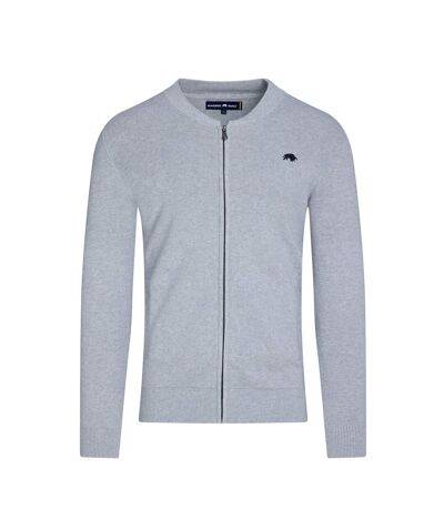 Mens knitted baseball collar cardigan grey marl Raging Bull