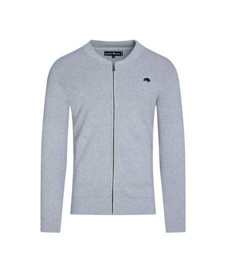 Mens knitted baseball collar cardigan grey marl Raging Bull